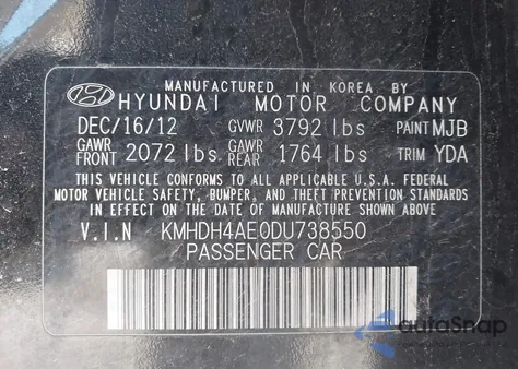 2013 Hyundai Elantra Gls z USA, uszkodzony, nr VIN KMHDH4AE0DU738550